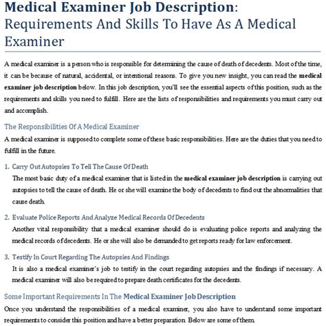 Medical Examiner Job Description: Requirements And Skills To Have As A ...