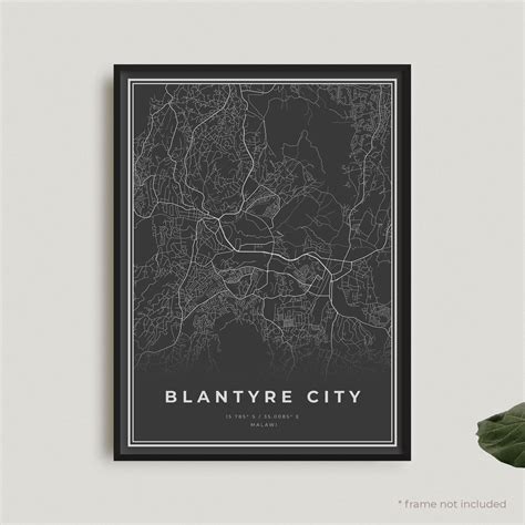 Blantyre City Map Print Blantyre City Black Map Poster Etsy