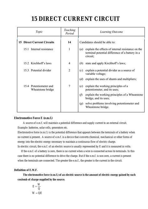 Chapter 15 direct current circuit | Physics - STPM | Thinkswap