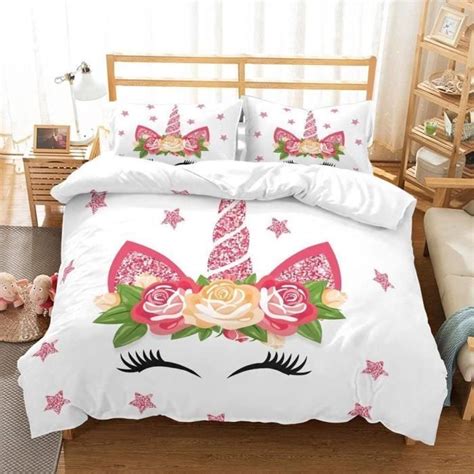 Housse De Couette X Cm Licorne Et Belles Fleurs Avec Taies D