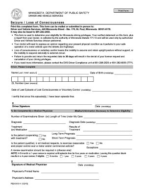 Fillable Online Seizure Loss Of Consciousness Form Epilepsy