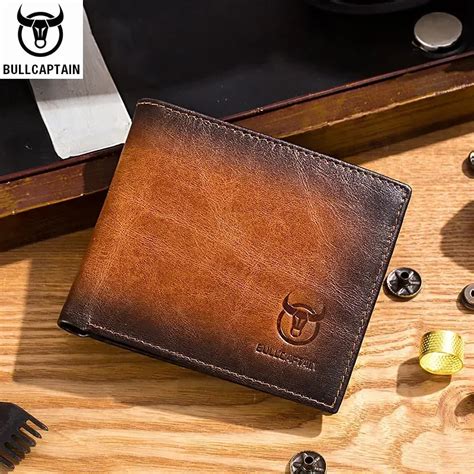 Bullcaptain Men S Genuine Leather Wallet Business Retro Cash Clip Rfid