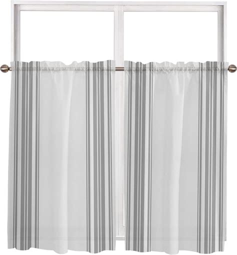 Amazon Maliyand Sheer Kitchen Curtains Gray Stripe Vertical