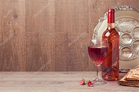 Wine And Seder Plate On Wooden Table Stock Photo By Maglara