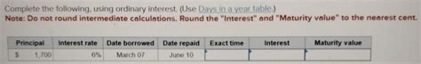 Solved Complete The Following Using Ordinary Interest Use Chegg