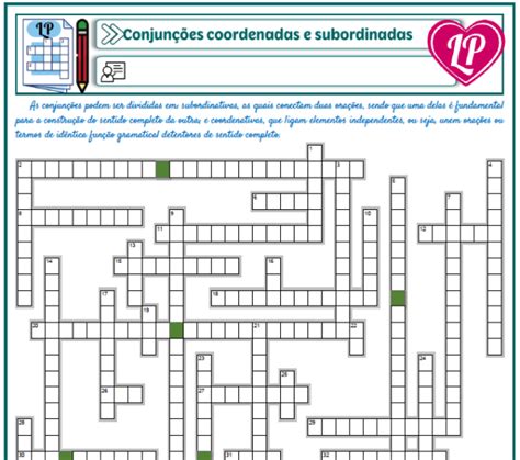 Conjunções coordenadas e subordinadas – Cruzadinha – Lição Prática