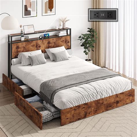 Amerlife Queen Size Storage Bed Frame Wooden Platform Bed With