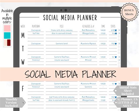 Social Media Planner Printable For Blogging Youtube TikTok