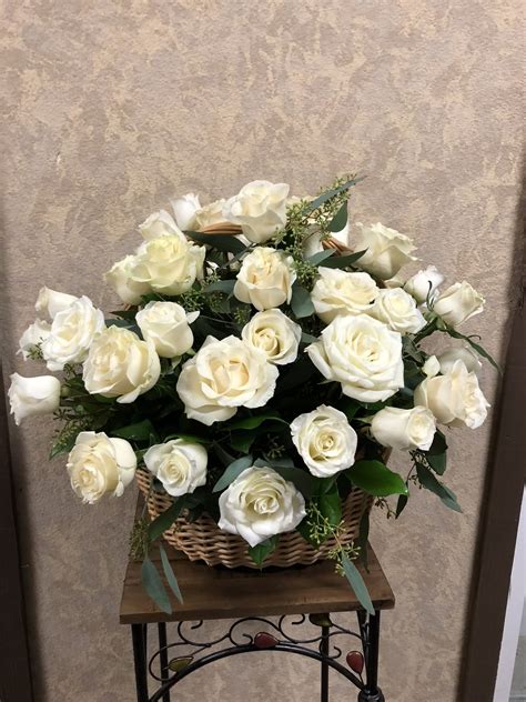 Simple And Elegant White Roses In Basket In Santa Clarita Ca Flower