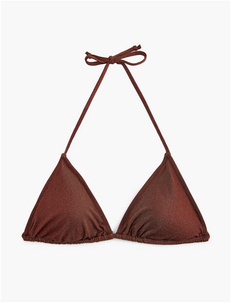 Kahve Kadın Simli İpli Üçgen Bikini Üstü SAK MM Koton