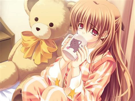 Anime Girl Hugging Teddy Bear