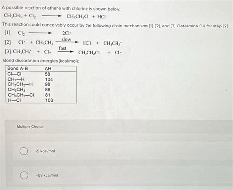 Solved A Possible Reaction Of Ethane With Chlorine Is Shown Chegg