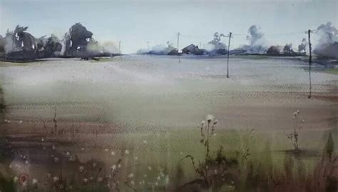 Ilya Ibryaev A Field Outside The Village Watercolor Artists