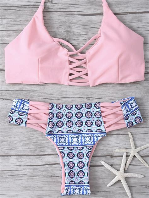 58 OFF Back Criss Cross Tribal Print Bikini Set Rosegal