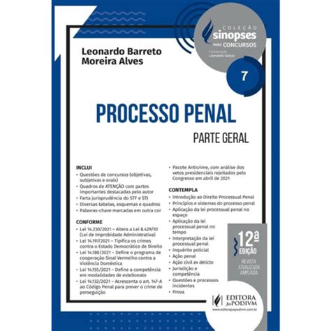 Sinopses Para Concursos Processo Penal Parte Geral Submarino