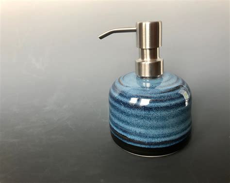 Foaming Ceramic Soap Dispenser Wheel Thrown Blue And Black Etsy