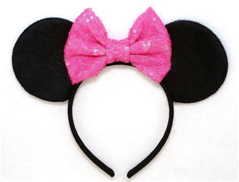 Minnie Mouse Ears Hot Pink Sequin Bow Mickey Mouse Ears