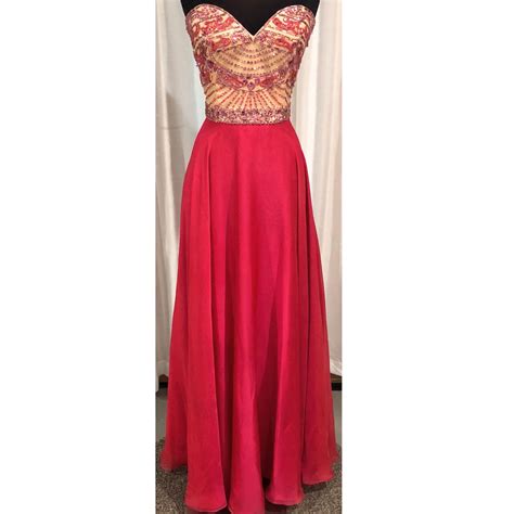 Sherri Hill 1942 Ruby Red Strapless Embellished Long Dress Size 10