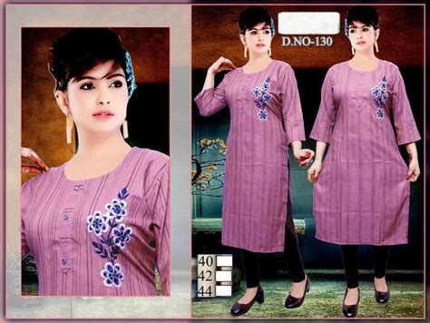 Purple Straight Full Sleeve Linen Kurti Size S To Xl Technics