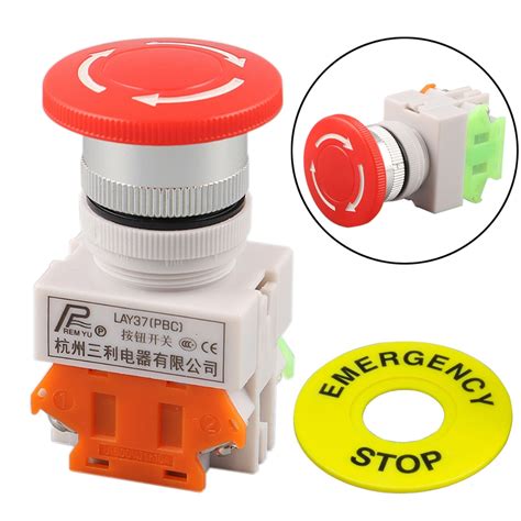 AC 660V 10A Red Mushroom Cap 1NO 1NC DPST Emergency Stop Push Button