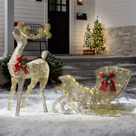 Reindeer and Santas Sleigh with LED Lights - Twinkle Tree Farm