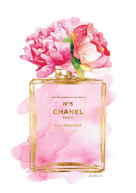 Chanel No5 Poster A3 Pink Peony Watercolor Gold By Hellomrmoon 포스터