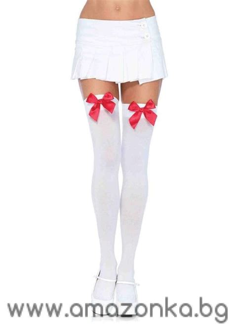 Leg Avenue Opaque Thigh Highs With Satin Bow Accent Stockings White