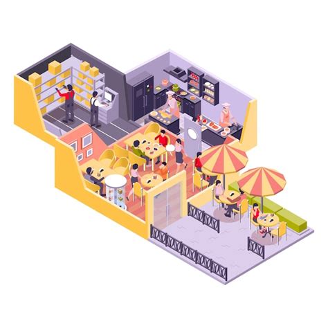 Premium Vector Restaurant Cafe Isometric Concept