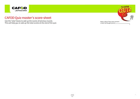 Quiz Score Sheet Template - Track Total Round Scores with CAFOD