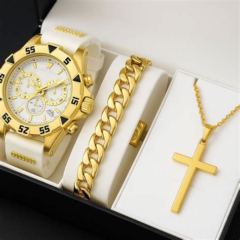 Relogio Banhado A Ouro Masculino - Kit Relógio Original Masculino Banhado a Ouro + Corrente + Pulseira ...