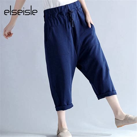 Elseisle Plus Size Baggy Pants Capri Women 2017 Large Size New Loose