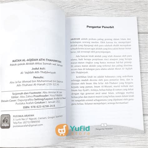 Buku Matan Al Aqidah Ath Thahawiyah Pustaka Arafah Yufid Store Toko