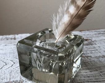 Collectible Glass Large Vintage Lead Crystal Paperweight Inkwell Art