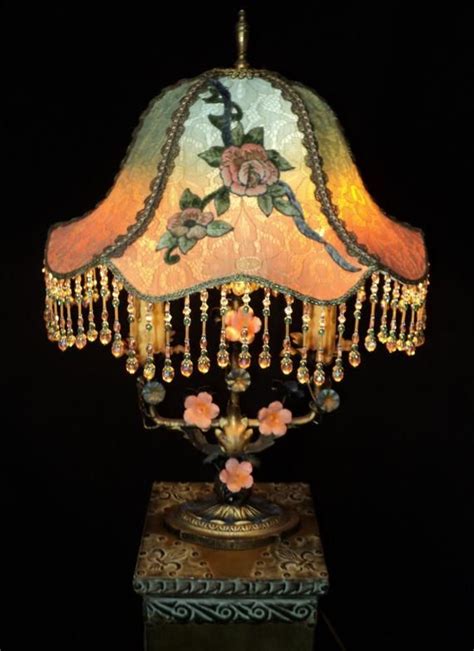 Antique Beaded Lampshade Handmade Beaded With French Floral Chenille