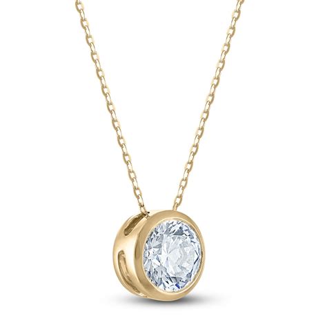 Certified Round Cut Diamond Bezel Set Solitaire Necklace 1 Ct Tw 14k Yellow Gold 18 I1 I Jared