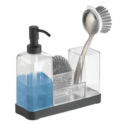 MDesign Sink Caddy With Refillable Pump Soap Dispenser Sink Tidy