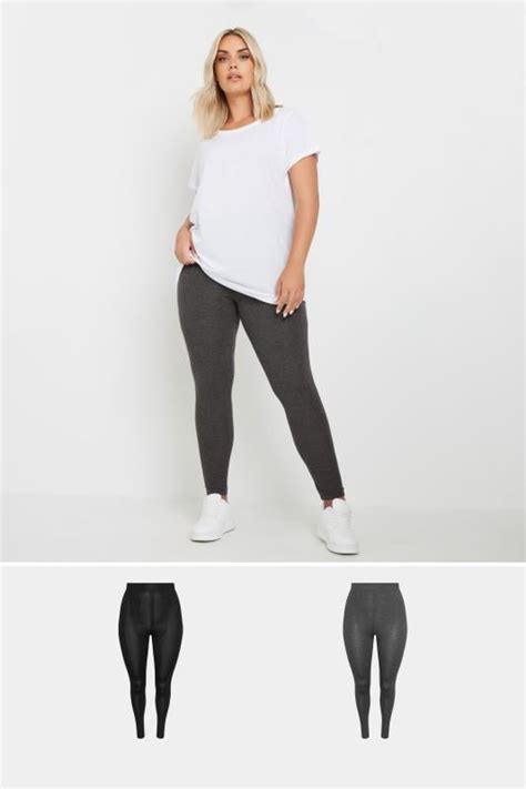 Yours 2 Pack Plus Size Charcoal Grey And Black Soft Touch Stretch Leggings Yours Clothing