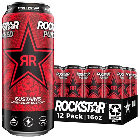 Rockstar Punched Energy Drink Fruit Punch 16 Fl Oz Cans 12 Count