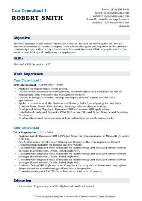 Crm Consultant Resume Samples Qwikresume