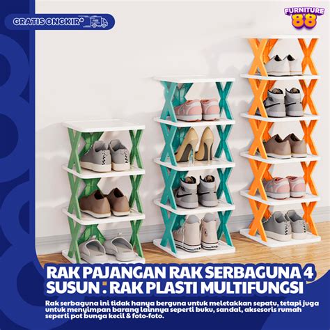 Jual FURNITURE88 Rak Sepatu Sendal Model Silang X Rak Pajangan Rak