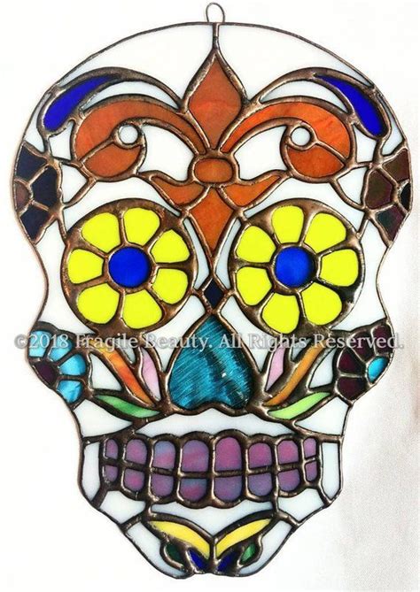 Stained Glass Sugar Skull Glass Art By Sarah Segovia Day Etsy Handmade Artwork Glass Art