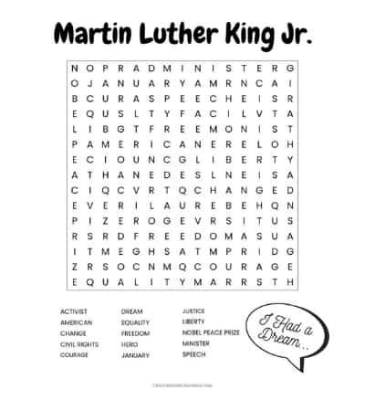 Martin Luther King Jr FREE Printable Word Search Worksheet