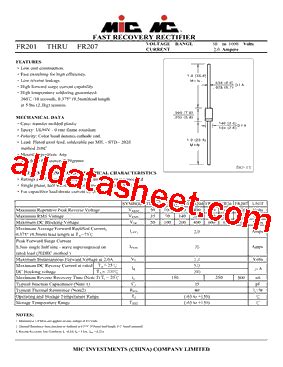 FR207 Datasheet PDF MIC GROUP RECTIFIERS