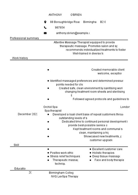 Spa Therapist CV Examples Templates Samples MyPerfectCV