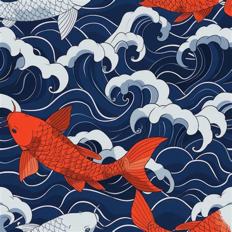 Premium Photo Seamless Pattern With Koi Fish And Clouds Vector