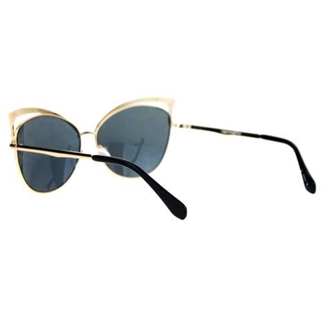 Sa106 Womens Metal Lightening Bolt Eyebrow Cat Eye Sunglasses Gold Black