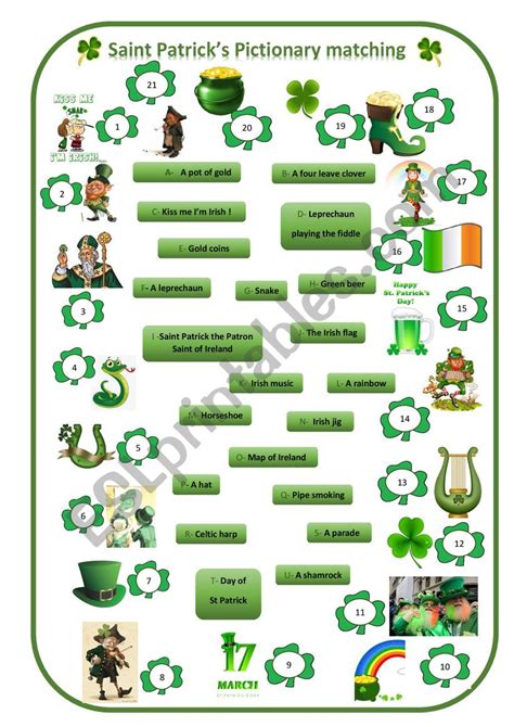 Easy St Patricks Day Matching Worksheet