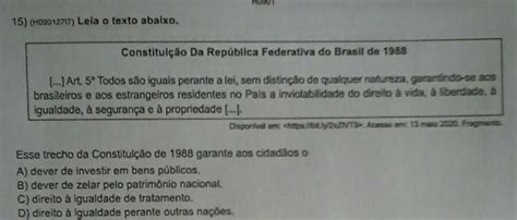 Leia O Texto Abaixo Esse Trecho Da Constitui O De Garante Aos