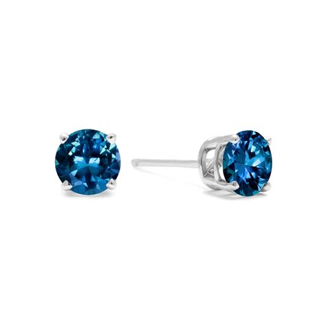 White Gold 12ct Blue Diamond Stud Earrings Bellechic