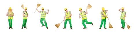 The Funny Janitor With Broom Isolated On White Funny Janitor With Broom Isolated On White Photo ...